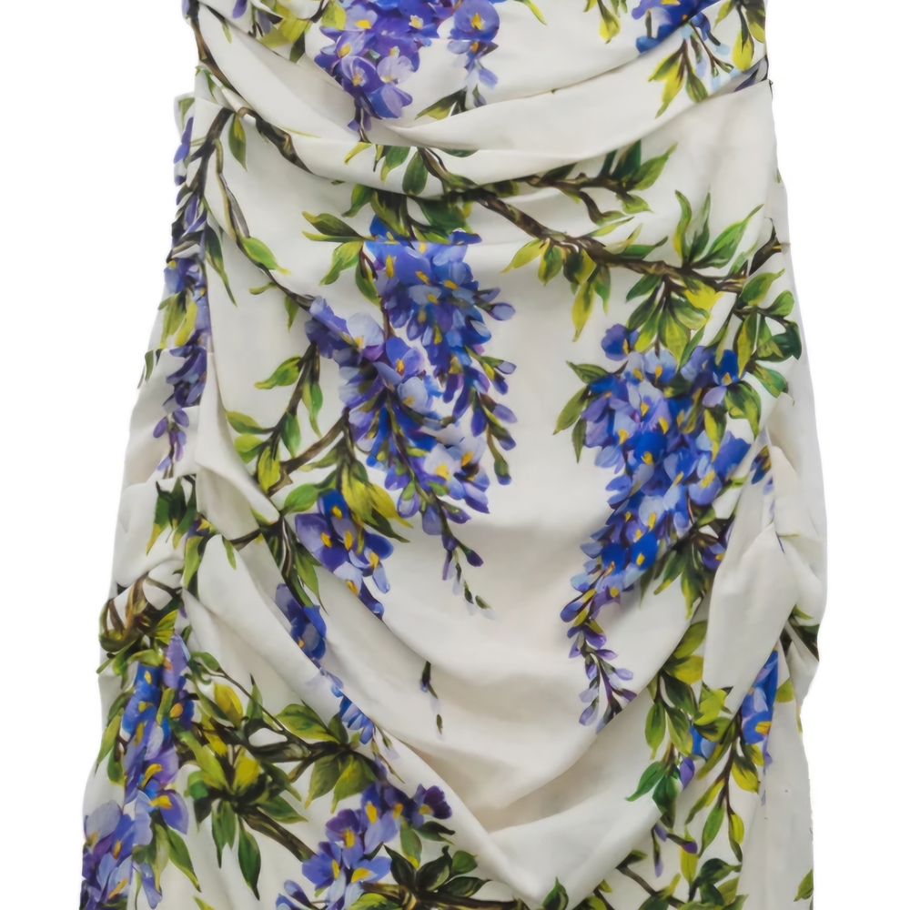 NWT - Dolce & Gabbana Wisteria Ruched Dress in White & Lavender - SIZE 48 - Picture 13 of 15